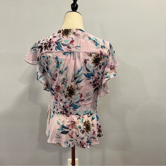 Nanette Nanette Lepore Floral Button Down Peplum Top In Sugar Purple Color- NWT - Picture 9 of 11